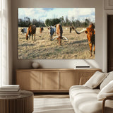 39144651-MGV-CV-36X24-Texas Longhorns Wall Art Canvas Print, Framed Rustic Farm Scene Art Picture Print, Western Cattle Perfect Rustic Farmhouse Decor