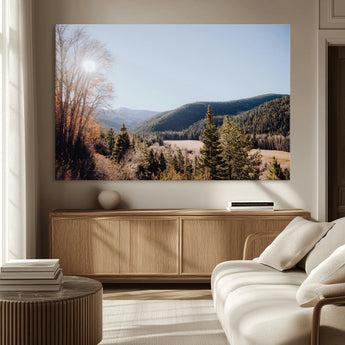 52941305-MGV-CV-36X24-Rustic Landscape Wall Art Canvas Print, Framed Serene Valley Art Picture Print, Pine Tree Horizon Perfect Rustic Cabin Decor