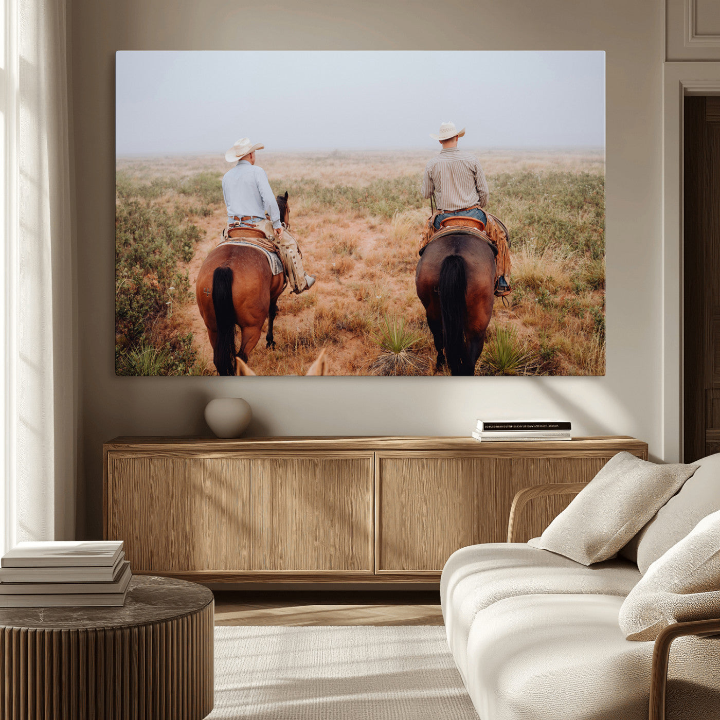 54943176-MGV-CV-36X24-Cowboy Wall Art Wall Art Canvas Print, Framed Western Canvas Art Picture Print, Rustic Ranch Scene Perfect Rustic Western Decor