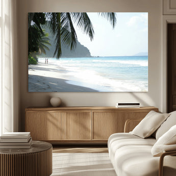 18311030-MGV-CV-36X24-Tropical Beach Wall Art Canvas Print, Framed Serene Ocean Art Picture Print, Palm Tree Shadows Perfect Tropical Coastal Decor