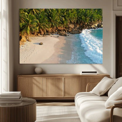 82312665-MGV-CV-36X24-Tropical Beach Wall Art Canvas Print, Framed Ocean Waves Art Picture Print, Palm Trees Perfect Coastal Minimalist Decor Artwork