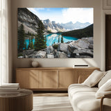 98014896-MGV-CV-36X24-Canadian Rockies Wall Art Canvas Print, Framed Mountain Landscape Art Picture Print, Turquoise Water Perfect Scandinavian