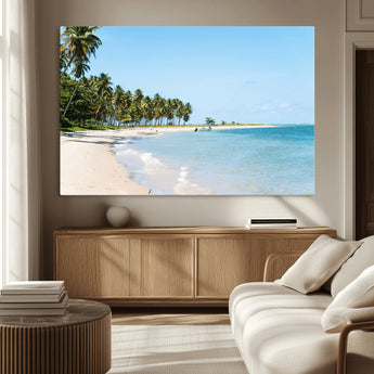 37858872-MGV-CV-36X24-Palm Tree Coast Wall Art Canvas Print, Framed Island Getaway Art Picture Print, Crystal Blue Water Perfect Tropical Coastal Decor