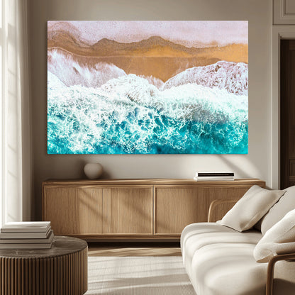 26870666-MGV-CV-36X24-Aerial Beach Wall Art Canvas Print, Framed Ocean Waves Art Picture Print, Coastal Landscape Perfect Coastal Minimalist Decor