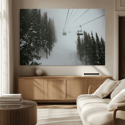 87018452-MGV-CV-36X24-Ski Lift Wall Art Canvas Print, Framed Snowy Pines Art Picture Print, Misty Landscape Perfect Winter Serenity Decor Artwork