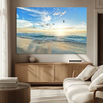 20708696-MGV-CV-36X24-Minimalist Seaside Wall Art Canvas Print, Framed Morning Glow Art Picture Print, Golden Reflections Perfect Coastal Minimalist