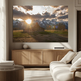 52555760-MGV-CV-36X24-Snowy Peaks Wall Art Canvas Print, Framed Nature Escape Art Picture Print, Rustic Charm Perfect Rustic Western Decor Artwork