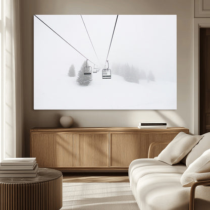 20216390-MGV-CV-36X24-Ski Lift Wall Art Canvas Print, Framed Snowy Landscape Art Picture Print, Alpine Adventure Perfect Nordic Minimalist Decor Artwork