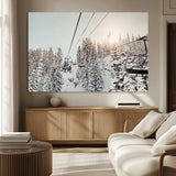 91534512-MGV-CV-36X24-Frosty Pines Wall Art Canvas Print, Framed Cozy Cabin View Art Picture Print, Ski Lift Ride Perfect Rustic Lodge Decor Artwork