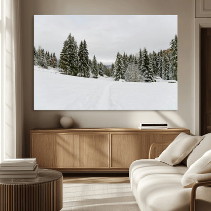 24581417-MGV-CV-36X24-Frosty Pines Wall Art Canvas Print, Framed Silent Snowfall Art Picture Print, Cozy Cabin Vibes Perfect Nordic Minimalist Decor