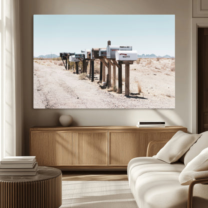 54616109-MGV-CV-36X24-Desert Mailboxes Wall Art – Rustic Rural Roadside Photography Canvas Print, American Southwest Landscape Home Decor for Living