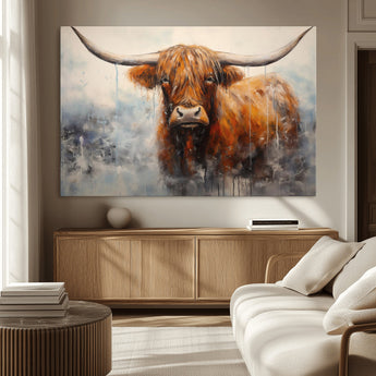 X61001-MGV-CV-36X24-Scottish Highland Wall Art Canvas Print, Framed Longhorn Art Picture Print, Western Cow Perfect Farmhouse Decor Artwork