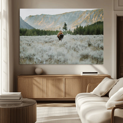 41674074-MGV-CV-36X24-Bison Wall Art – American Buffalo Wildlife Photography Canvas Print, Western Mountain Landscape Artwork Rustic Nature Decor for