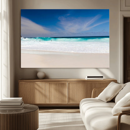 55017356-MGV-CV-36X24-Ocean Beach Wall Art – Turquoise Wave and White Sand Shoreline Canvas Print, Coastal Seascape Photography Decor for Living Room,