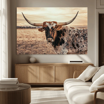 95745718-MGV-CV-36X24-Texas Longhorn Wall Art – Western Cattle Photography Canvas Print, Rustic Ranch Animal Artwork Country Farmhouse Decor for Living