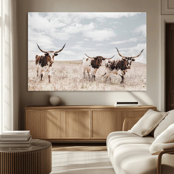 65621083-MGV-CV-36X24-Texas Longhorn Wall Art – Rustic Western Cattle Canvas Print, Southwestern Ranch Photography Decor for Living Room, Office,