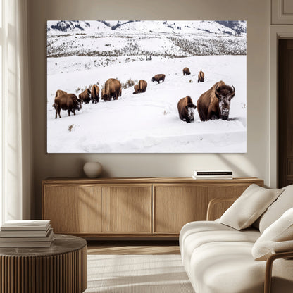 38217250-MGV-CV-36X24-Bison Herd Wall Art – Wildlife Canvas Print of Buffalo Winter Snow Scene, Rustic Western Lodge Décor, Farmhouse & Cabin Nature