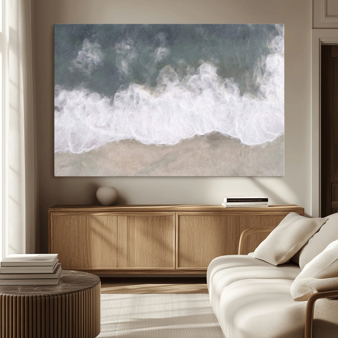 10072982-MGV-CV-36X24-Abstract Ocean Wave Wall Art – Coastal Beach Canvas Print, Minimalist Seascape Painting, Modern Ocean Inspired Artwork for Living