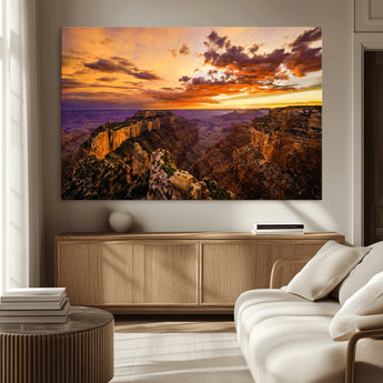 75573843-MGV-CV-36X24-Grand Canyon Sunset Wall Art – Panoramic Canyon Landscape Canvas Print, Dramatic Desert Cliffs Artwork, Nature Inspired Scenic