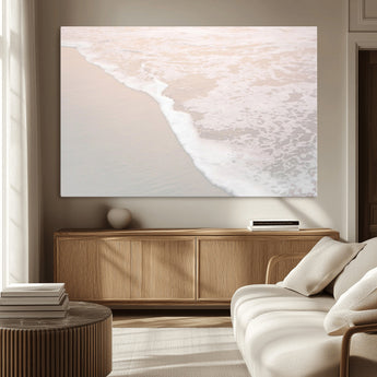 28414510-MGV-CV-36X24-Ocean Shoreline Wall Art – Minimal Coastal Beach Canvas Print, Soft Sea Foam and Sand Photography Artwork, Relaxing Nautical Decor