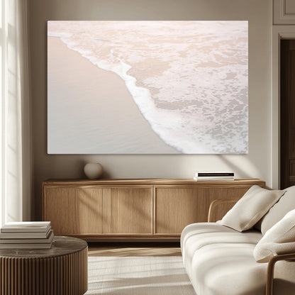 28414510-MGV-CV-36X24-Ocean Shoreline Wall Art – Minimal Coastal Beach Canvas Print, Soft Sea Foam and Sand Photography Artwork, Relaxing Nautical Decor