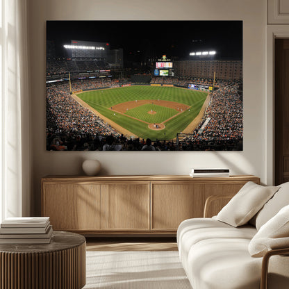 26445161-MGV-CV-36X24-Baseball Stadium at Night – Panoramic Ballpark Canvas Wall Art, Sports Decor for Man Cave, Office, Game Room, Sports Bar, Baseball