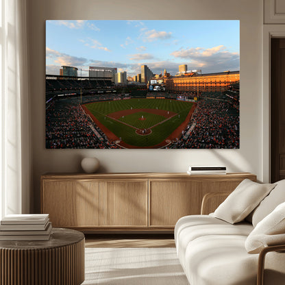 22285236-MGV-CV-36X24-Baseball Stadium Sunset – Panoramic Ballpark Canvas Wall Art, Sports Decor for Office, Man Cave, Game Room, Sports Bar, Baseball