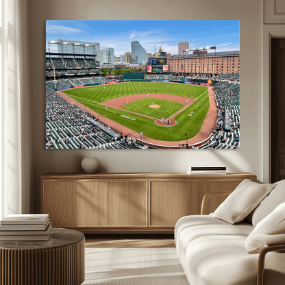 76426407-MGV-CV-36X24-Baseball Stadium Daytime – Panoramic Ballpark Canvas Wall Art, Sports Decor for Office, Man Cave, Game Room, Sports Bar, Baseball