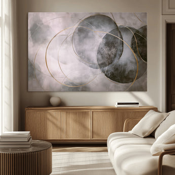 20066876-MGV-CV-36X24-Neutral Abstract Circle Wall Art – Modern Gray Beige Gold Canvas Print, Minimalist Geometric Painting for Bedroom, Living Room,