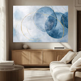 47060443-MGV-CV-36X24-Blue Abstract Circle Wall Art – Modern Gold and Navy Canvas Print, Minimalist Geometric Painting for Living Room, Bedroom, Office