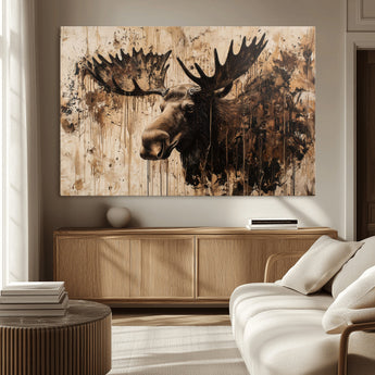 83505059-MGV-CV-36X24-Majestic Moose Wall Art – Rustic Animal Canvas Painting – Wilderness Wildlife Decor with Earthy Tones for Cabin, Lodge, Farmhouse,