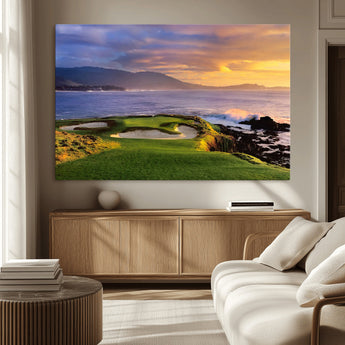 39644075-MGV-CV-36X24-Golf Course Wall Art – Coastal Sunset Canvas Print, Scenic Oceanfront Fairway Landscape Decor for Office, Man Cave, or Living Room