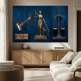 91629053-MGV-CV-36X24-Lady Justice Wall Art – Golden Gavel and Scales Canvas Print, Elegant Legal Office Decor for Lawyers, Judges, Courtroom or Study