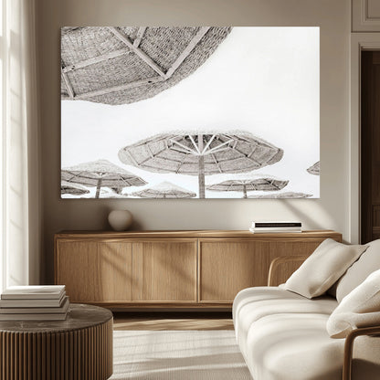 97043123-MGV-CV-36X24-Beach Umbrella Wall Art – Minimalist Coastal Canvas Print, Woven Parasol Summer Decor for Bedroom, Living Room, or Modern Beach