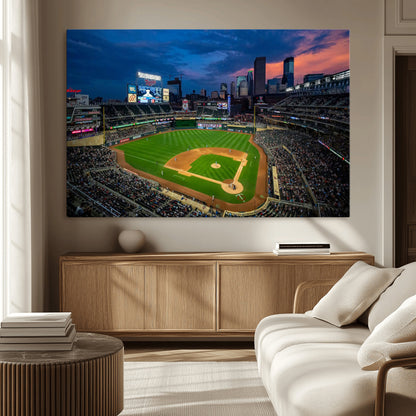 68222753-MGV-CV-36X24-Baseball Stadium Wall Art – Panoramic Night Game Canvas Print, Sports Decor for Man Cave, Office, Bar, or Living Room