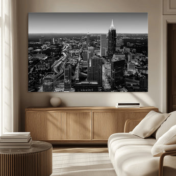 46578567-MGV-CV-36X24-Atlanta Skyline Wall Art – Black and White Cityscape Canvas Print, Modern Urban Night Decor for Office, Living Room, or Apartment