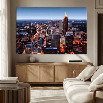 81886632-MGV-CV-36X24-Atlanta Skyline Wall Art – Vibrant City Lights Canvas Print, Modern Urban Cityscape Decor for Living Room, Office, or Apartment