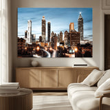 23859158-MGV-CV-36X24-Atlanta Skyline Wall Art – Modern Cityscape Canvas Print with Night Lights and Traffic Trails, Urban Decor for Office, Apartment,