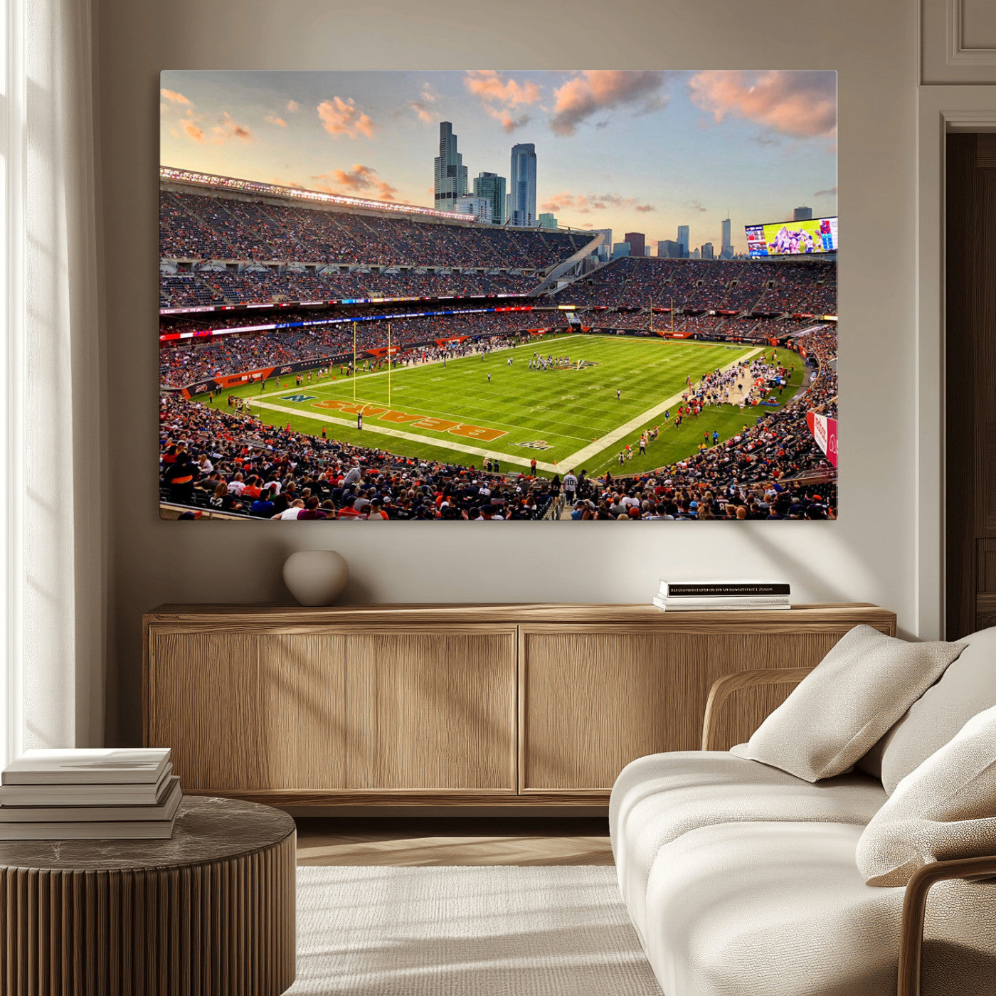 55377093-MGV-CV-36X24-Soldier Field Wall Art – Panoramic Chicago Bears Football Stadium Canvas Print, Game Day Sports Decor for Man Cave, Bar, Office,