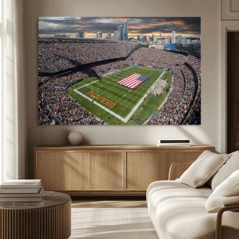 98106777-MGV-CV-36X24-Soldier Field Wall Art – Chicago Bears Stadium Canvas Print with American Flag, Game Day Football Decor for Man Cave, Bar, or