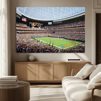 32530647-MGV-CV-36X24-Chicago Bears Stadium Wall Art – Futuristic Dome Arena Canvas Print, Modern Football Concept Design Decor for Man Cave, Bar, or