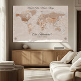 95243244-MGV-CV-36X24-Wander Often Wonder Always World Map Wall Art – Neutral Beige Adventure Canvas Print, Rustic Boho Travel Decor for Bedroom, Living