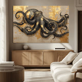 57944271-MGV-CV-36X24-Octopus Wall Art – Black and Gold Nautical Canvas Print, Modern Ocean Inspired Artwork with Elegant Detailing, Coastal Marine