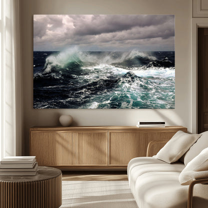 38622353-MGV-CV-36X24-Stormy Ocean Waves Canvas Wall Art – Framed Turbulent Sea Print, Large Nature Canvas for Coastal, Living Room, or Office Spaces