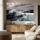 38622353-MGV-CV-36X24-Ocean Wave Wall Art – Dramatic Seascape Canvas Print with Stormy Sky and Crashing Sea, Bold Coastal Photography for Living Room,