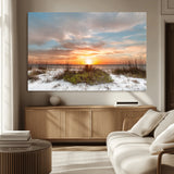 58266230-MGV-CV-36X24-Beach Sunset Wall Art – Coastal Canvas Print with Sandy Dunes, Sea Grass and Golden Sky, Serene Ocean Landscape Photography for