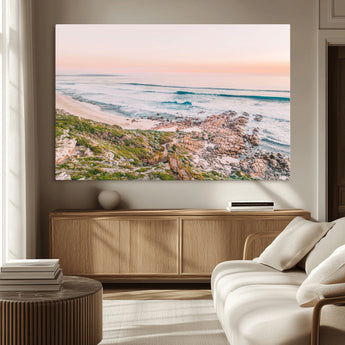 27332135-MGV-CV-36X24-Coastal Sunset Wall Art – Ocean Waves and Rocky Shore Canvas Print, Scenic Seaside Photography Decor for Bedroom, Living Room,