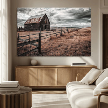 70676381-MGV-CV-36X24-Rustic Barn Wall Art – Weathered Farmhouse Canvas Print, Country Landscape Photography Decor for Bedroom, Living Room, Office,