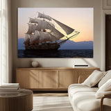 99957679-MGV-CV-36X24-Majestic Sailing Ship Wall Art – Sunset Ocean Voyage, Classic Tall Ship with Wind Filled Sails Canvas Print for Home, Office,