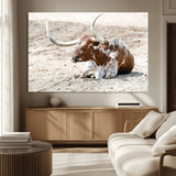 89096667-MGV-CV-36X24-Texas Longhorn Wall Art – Rustic Western Canvas Print, Cattle Photography Decor for Ranch House, Living Room, Office, Man Cave